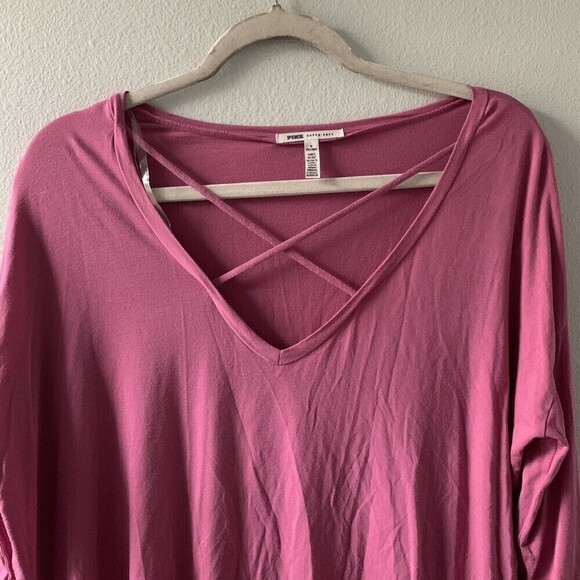 Pink Super Soft Womens Size Medium Stretch Criss Cross Front Blouse Top - Picture 2 of 6